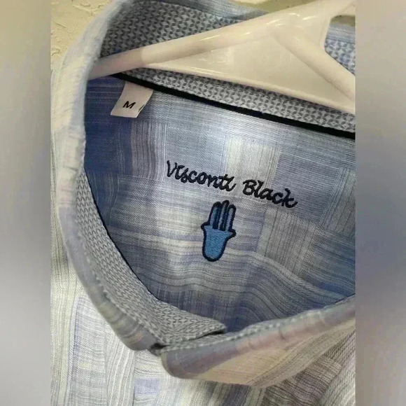 Luchiano Visconti Black Mens Blue White Long Sleeve Button Down Shirt Size M - Picture 3 of 9